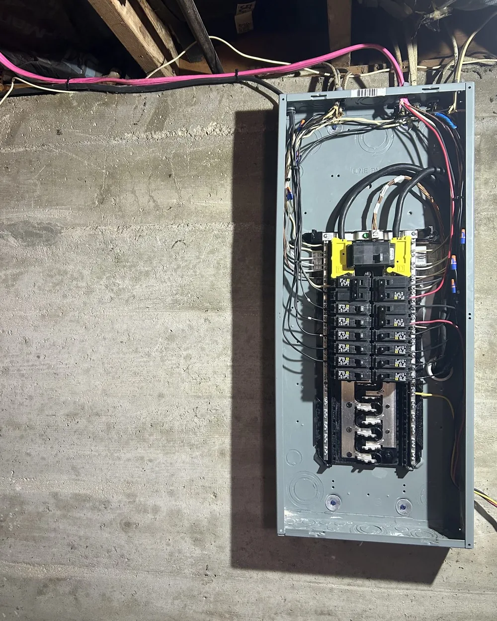 New Square D electrical panel with neatly dressed conductors and labeled breakers installed by Freedom Electric