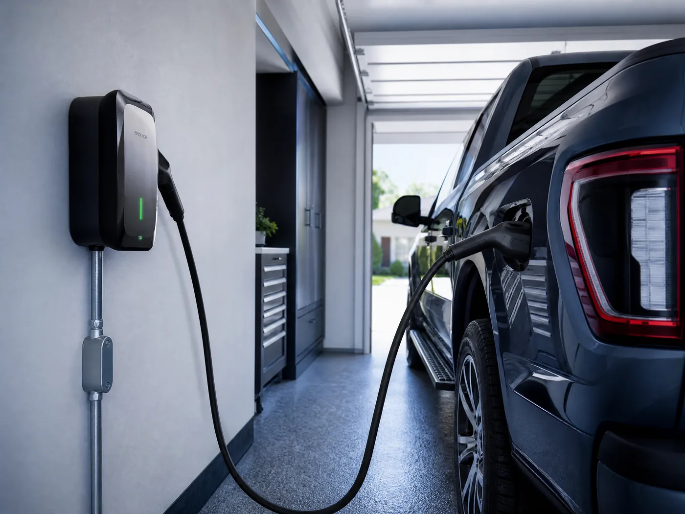 Level 2 home EV charger installation in a residential garage near Rolla MO