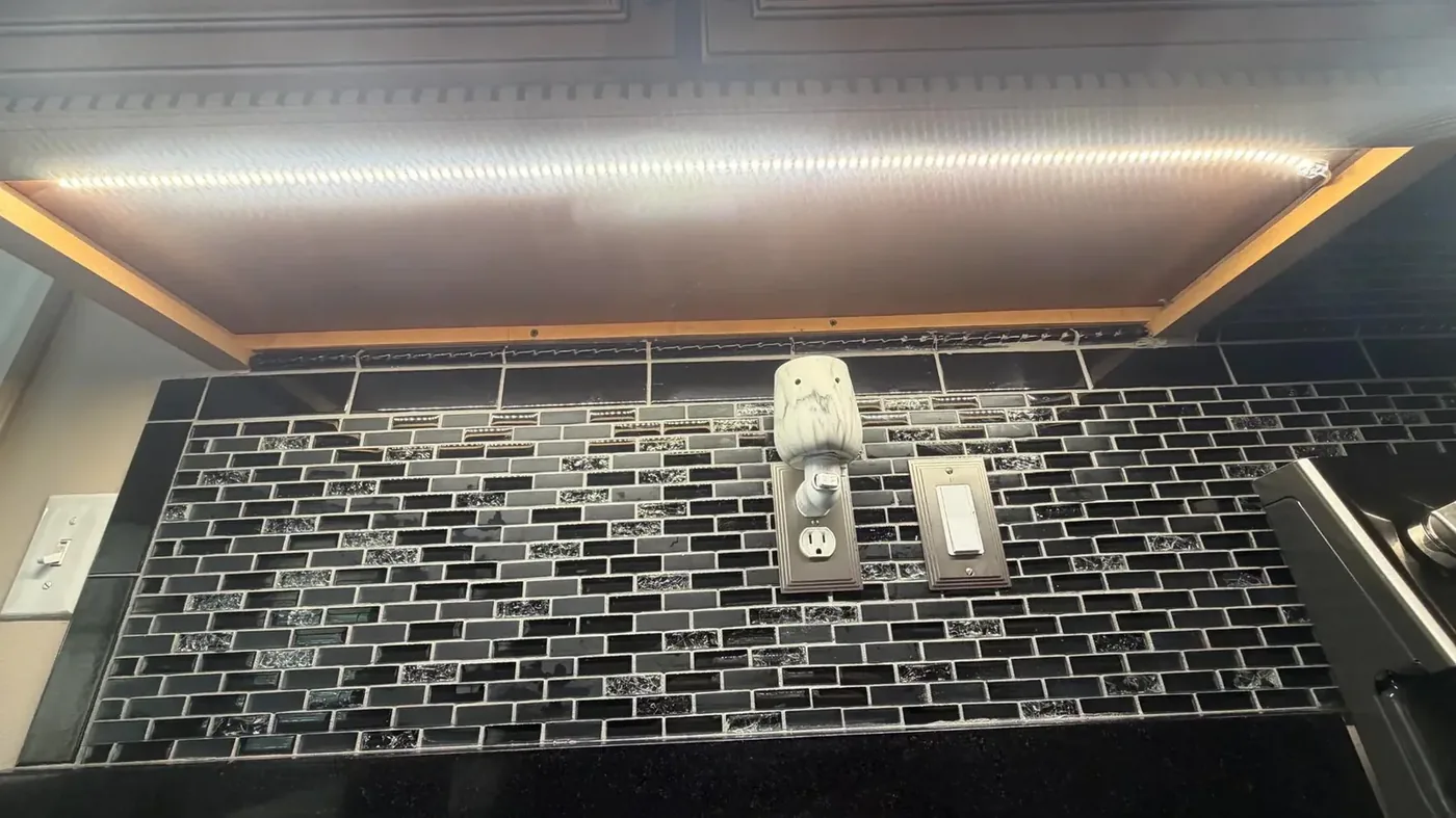 Energy-efficient under-cabinet LED strip lighting installed by Freedom Electric in Rolla MO